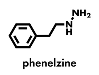 Phenelzine antidepressant molecule. Belongs to hydrazine class of antidepressants. Skeletal formula.
