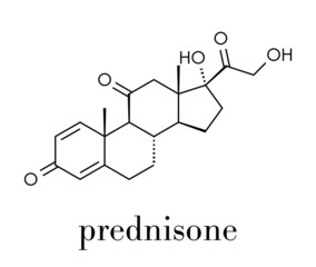 Prednisone corticosteroid drug molecule. Skeletal formula.