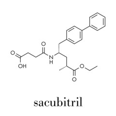 Sacubitril hypertension drug molecule. Skeletal formula.