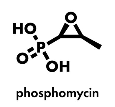 Fosfomycin (phosphomycin, phosphonomycin) antibacterial drug molecule. Used in treatment of urinary tract infections. Skeletal formula.