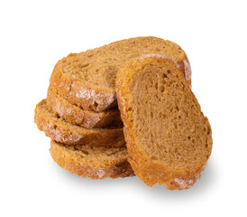 Slices of rye bread isolated on a white background.Healthy sliced loaf, proper nutrition and a healthy lifestyle.Use for labels, posters and web design.