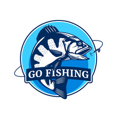 Vector fishing logo with jumping perch