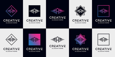 Set bundle music logo design collection initial letter a with unique concept Premium Vector