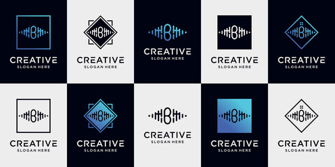 Set bundle music logo design collection initial letter b with unique concept Premium Vector