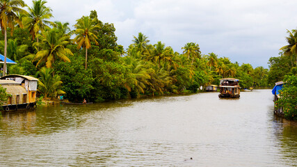 Boathouse on Kumarakom backwaters in Kerala