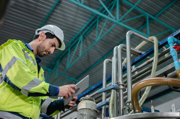 woman inspection engineer working in term of water quality checking control, food factory industry...