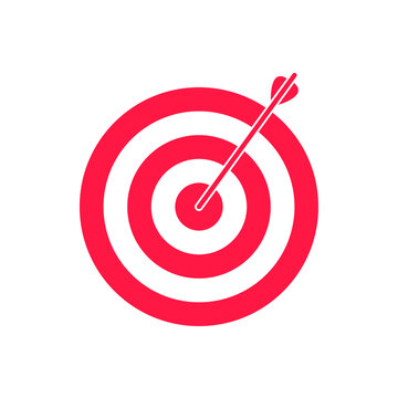 Goal icon. Darts target sign with arrow red colored isolated on white. Vector flat illustration.