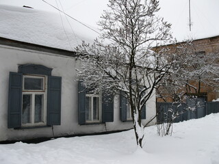 village, winter,old houses