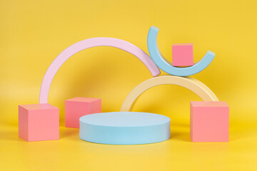 Abstract composition with geometric shapes forms. Podium, platform for product presentation on...