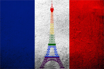 France Rainbow LGBT pride flag. Grunge background