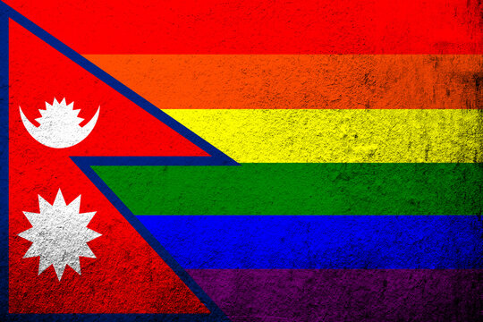 Nepal Rainbow LGBT pride flag. Grunge background