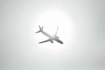 the plane is flying in the sky