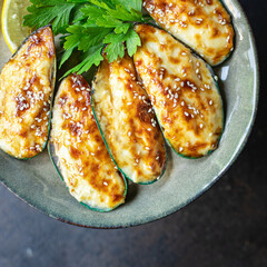 mussels cream sauce baked cheese seafood meal snack on the table copy space food background rustic top view