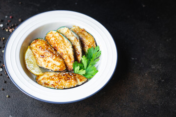 mussels cream sauce baked cheese seafood meal snack on the table copy space food background rustic top view