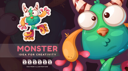 Obraz na płótnie Canvas Cartoon character halloween monster - adorable sticker