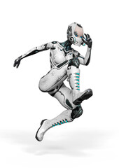 super gynoid is jumping in action