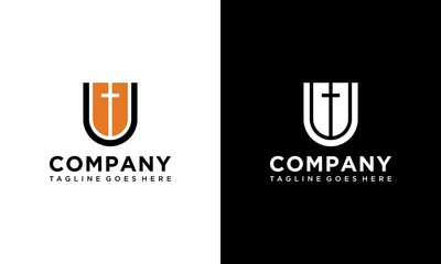 Simple and Clean illustration logo design initial letter u and church. - obrazy, fototapety, plakaty