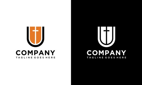 Simple and Clean illustration logo design initial letter u and church.