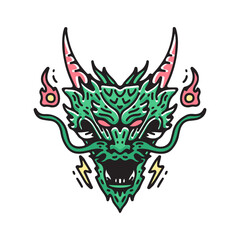 Japanese dragon head illustration. Vector graphic for t shirt, poster, logo, sticker, or apparel merchandise. Traditional tattoo and Retro style.