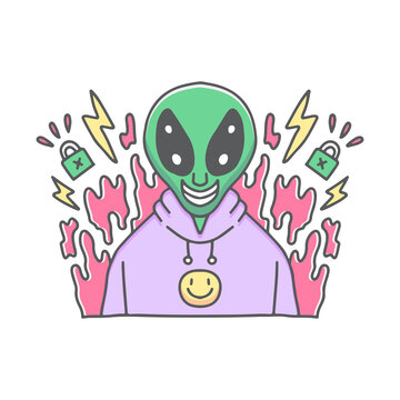 alien hype in sweater illustration. Vector graphics for t-shirt prints and other uses.