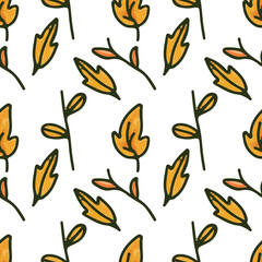 Beauty seamless pattern with bright tropical leaves on white background