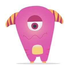 Obraz premium A purple vector monster with horns, a smile and one eye.