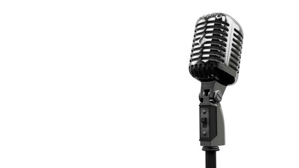 Fototapeta premium Vintage microphone, Pictures of an old Chrome color microphone on white background, 3d Illustration, Render