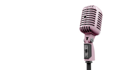 Fototapeta premium Vintage microphone, Pictures of an old pink color microphone on white background, 3d Illustration, Render