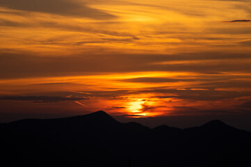 Beautiful colorful sunset in the Ukrainian Carpathians