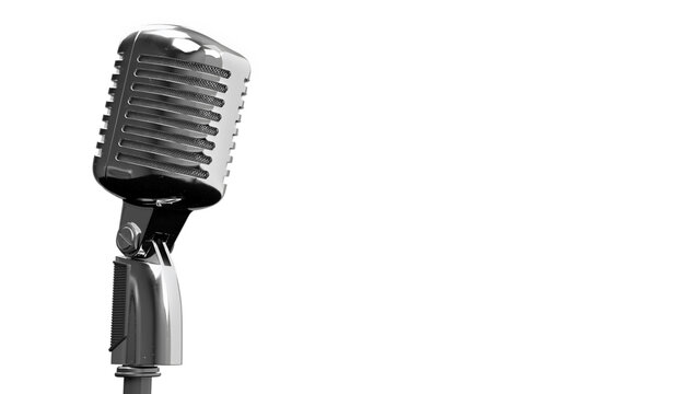 Vintage microphone, Pictures of an old Chrome color microphone on white background, 3d Illustration, Render
