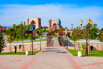 Bibi Khanym Mosque aerial panoramic view, Samarkand
