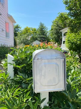 Old metal mailbox in the garden