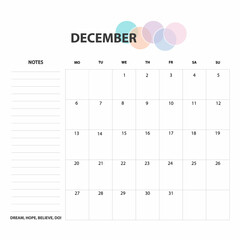 December 2021, calendar, planner - vector illustration. Template.