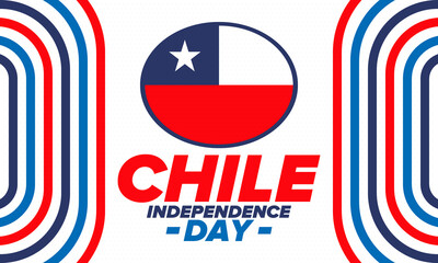 Chile Independence Day. Happy national holiday Fiestas Patrias. Freedom day. Celebrate annual in September 18. Chile flag. Patriotic chilean design. Poster, card, banner, template, background. Vector