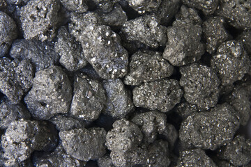 Pyrite minerals background. Many full frame stones. Collecting and crystal therapy