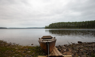Rowing boat in small Swedish lake