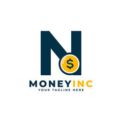 Cash Logo. Letter N with Coin Money Logo Design Template