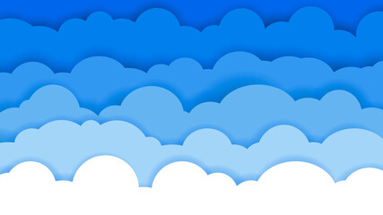 Sky and Clouds. Blue Abstract Background. Flat design for cartoon poster, flyers, postcards, web banners. Cloudscape backdrop. Vector illustration.