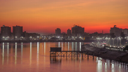 Golden sunset sky over the Sohag city in Egypt