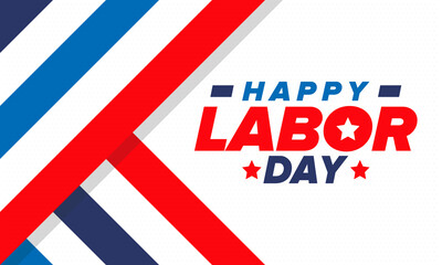 Happy Labor Day. Public federal holiday, celebrate annual in United States. American labor movement. Patriotic american elements. Poster, card, banner and background. Vector illustration