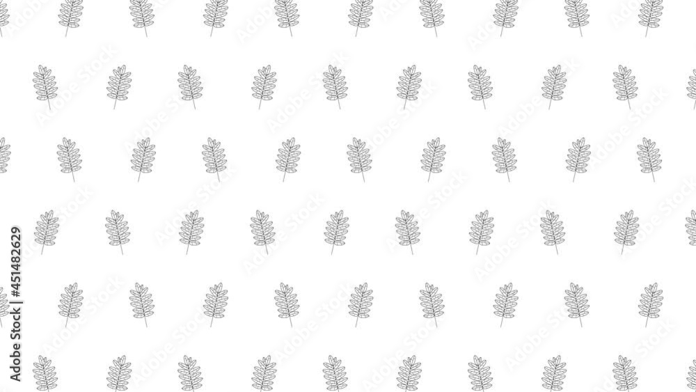 Poster rowan tree leaves black thin line icons on a white background. seamless loop motion graphic pattern 