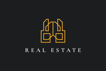Abstract and Minimalist Real Estate Logo Design with Line Style. Construction, Architecture or Building Logo Design