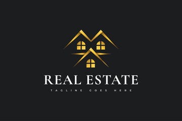 Luxury Gold Real Estate Logo Design. Construction, Architecture or Building Logo Design