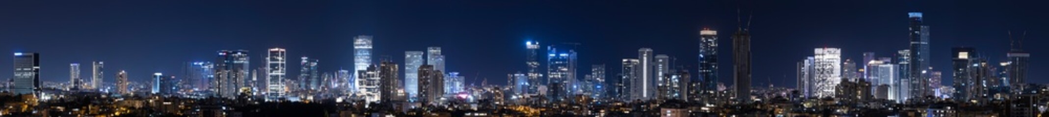 Obraz premium Tel Aviv And Ramat Gan Skyline At Night, Tel Aviv Cityscape, Israel