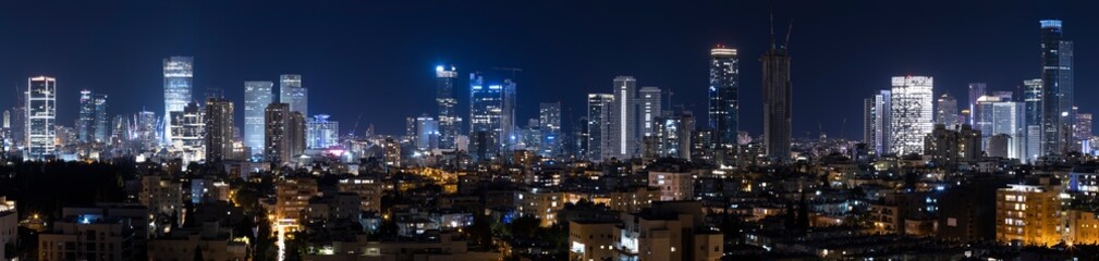 Plakat Tel Aviv And Ramat Gan Skyline At Night, Tel Aviv Cityscape, Israel
