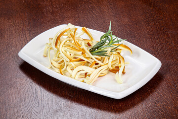 Caucasian tradition cheese plate served herbs