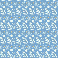 Seamless pattern for fabric design, interior decor, clothes flower print. Tender, cute retro style. Unique Hand-drawn flowers painting.