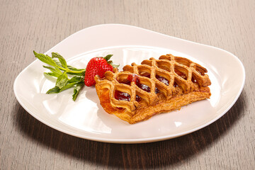 Sweet puff pastry served strawberry
