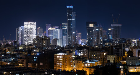 Fototapeta na wymiar Tel Aviv And Ramat Gan Skyline At Night, Tel Aviv Cityscape, Israel