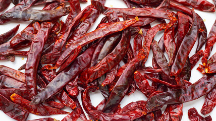 Dried red chili pepper  on white background.